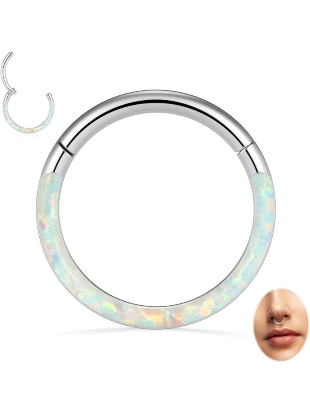 16G 18G Stainless Steel CZ Opal Septum Clicker Ring & Daith Earrings Jewelry